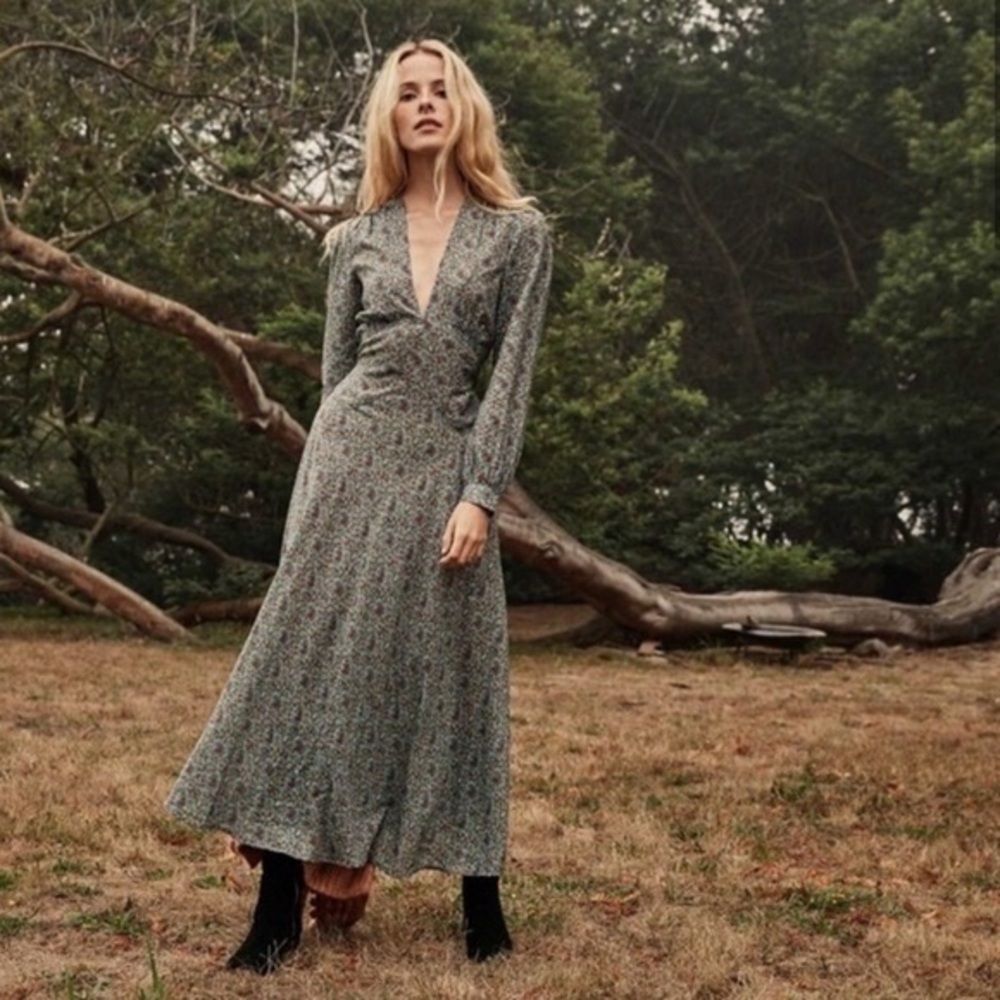 Doen Charleston Dress Blue Tilsbury Paisley maxi bohemian prairie cottagecore XS